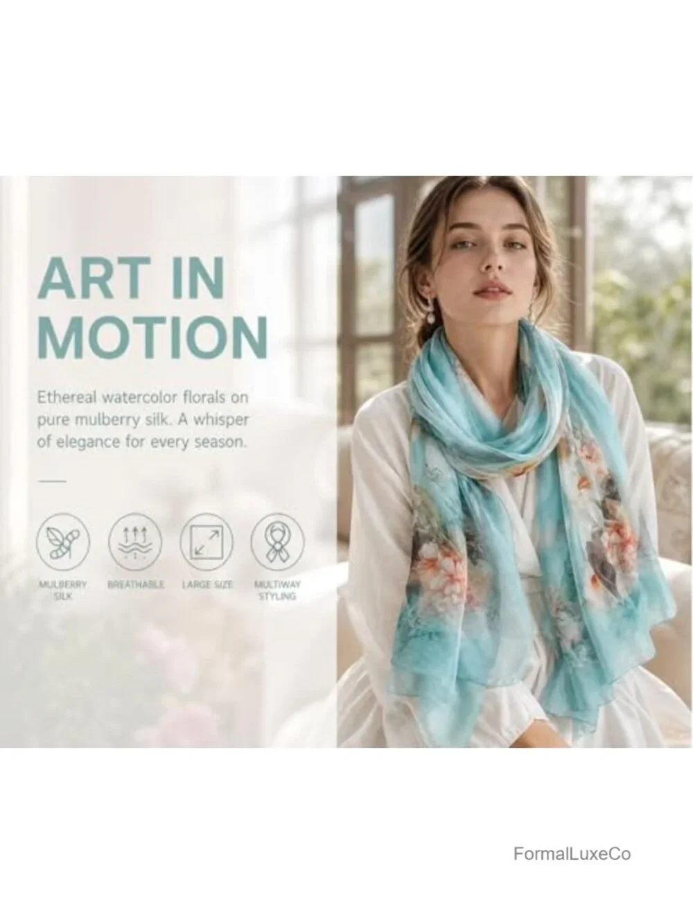 100% Mulberry Silk Chiffon Scarf 69x43 in Large Shawl Wrap Lightweight